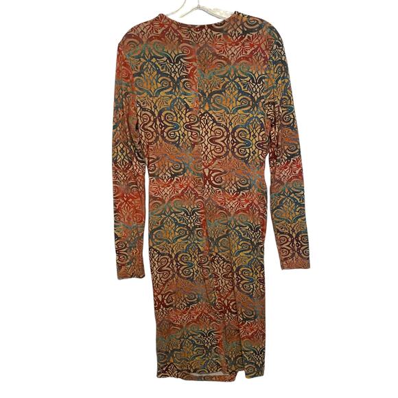 Peruvian Connection Savannah Dress Womens Medium Ruched Faux Wrap Midi Cocktail - Picture 6 of 12